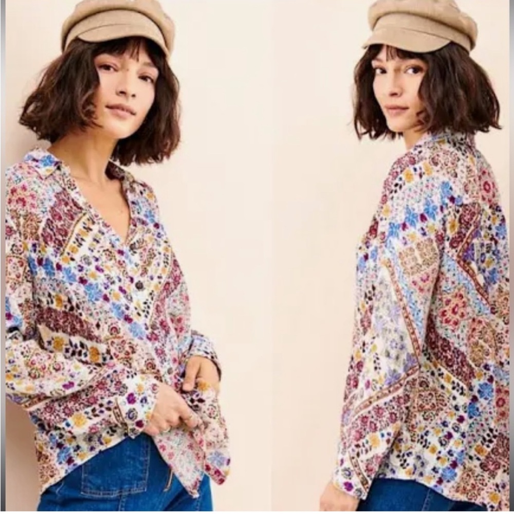 ANTHROPOLOGIE Raga X Free People Mandala Floral Romina Shirt Sz S